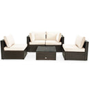 5 Pieces Cushioned Patio Rattan Furniture Set with Glass Table by LJGDeals