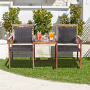 2-Seat Patio Rattan Acacia Wood Chair with Coffee Table by LJGDeals