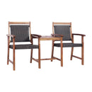 2-Seat Patio Rattan Acacia Wood Chair with Coffee Table by LJGDeals