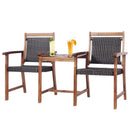 2-Seat Patio Rattan Acacia Wood Chair with Coffee Table by LJGDeals