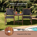 2-Seat Patio Rattan Acacia Wood Chair with Coffee Table by LJGDeals
