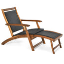 Patio Rattan Folding Lounge Chair with Acacia Wooden Frame Retractable Footrest by LJGDeals