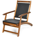 Patio Rattan Folding Lounge Chair with Acacia Wooden Frame Retractable Footrest by LJGDeals