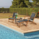 Patio Rattan Folding Lounge Chair with Acacia Wooden Frame Retractable Footrest by LJGDeals