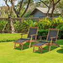 Patio Rattan Folding Lounge Chair with Acacia Wooden Frame Retractable Footrest by LJGDeals