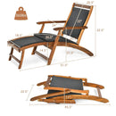 Patio Rattan Folding Lounge Chair with Acacia Wooden Frame Retractable Footrest by LJGDeals
