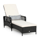 Patio Wicker Chaise Lounge Chair with Pillow and Adjustable Backrest with Cushion-Black by DirectDeals