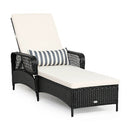 Patio Wicker Chaise Lounge Chair with Pillow and Adjustable Backrest with Cushion-Black by LJGDeals
