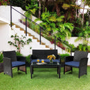 4 Pieces Patio Rattan Cushioned Furniture Set with Coffee Table-Black by LJGDeals
