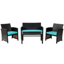 4 Pieces Patio Rattan Cushioned Furniture Set with Coffee Table-Black by LJGDeals