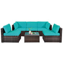 6 Pieces Patio Rattan Furniture Set with Cushions and Glass Coffee Table-Red by DirectDeals