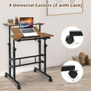 Mobile Standing up Desk Adjustable Computer Desk Tilting Workstation-Walnut