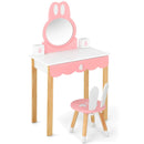 Kids Vanity Set Rabbit Makeup Dressing Table Chair Set with Mirror and Drawer by LJGDeals