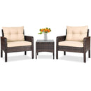 3 Pcs Outdoor Patio Rattan Conversation Set with Seat Cushions-Black by LJGDeals