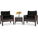 3 Pcs Outdoor Patio Rattan Conversation Set with Seat Cushions-Black by LJGDeals