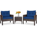 3 Pcs Outdoor Patio Rattan Conversation Set with Seat Cushions-Black by LJGDeals