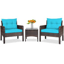 3 Pcs Outdoor Patio Rattan Conversation Set with Seat Cushions-Black