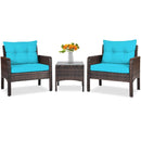 3 Pcs Outdoor Patio Rattan Conversation Set with Seat Cushions-Black by LJGDeals