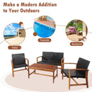 4 Pieces PE Rattan Patio Furniture Set with Solid Acacia Wood by DirectDeals