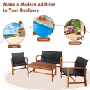 4 Pieces PE Rattan Patio Furniture Set with Solid Acacia Wood by LJGDeals