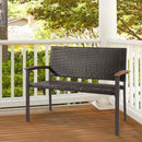 Outdoor Patio Rattan Wicker Bench with Armrest for Garden by LJGDeals