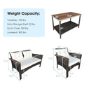 4 Pieces Patio Rattan Acacia Wood Furniture Set with Cushions and Armrest by LJGDeals