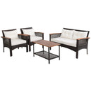 4 Pieces Patio Rattan Acacia Wood Furniture Set with Cushions and Armrest by DirectDeals