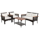 4 Pieces Patio Rattan Acacia Wood Furniture Set with Cushions and Armrest by LJGDeals