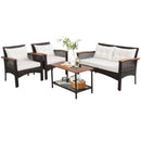 4 Pieces Patio Rattan Acacia Wood Furniture Set with Cushions and Armrest by LJGDeals