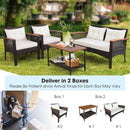 4 Pieces Patio Rattan Acacia Wood Furniture Set with Cushions and Armrest by DirectDeals