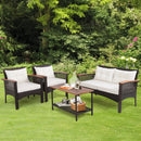 4 Pieces Patio Rattan Acacia Wood Furniture Set with Cushions and Armrest by DirectDeals