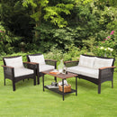 4 Pieces Patio Rattan Acacia Wood Furniture Set with Cushions and Armrest by LJGDeals