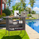 Outdoor Wicker Bar Table with 2 Metal Mesh Shelves by LJGDeals