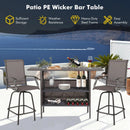 Outdoor Wicker Bar Table with 2 Metal Mesh Shelves by LJGDeals