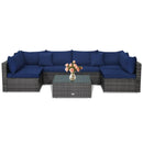 7 Pieces Patio Rattan Furniture Set Sectional Sofa Garden Cushion by LJGDeals