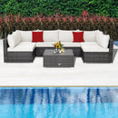 7 Pieces Patio Rattan Furniture Set Sectional Sofa Garden Cushion by LJGDeals