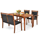 4 Pieces Acacia Wood Patio Rattan Dining Furniture Set by LJGDeals