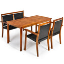 4 Pieces Acacia Wood Patio Rattan Dining Furniture Set by LJGDeals