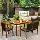 4 Pieces Acacia Wood Patio Rattan Dining Furniture Set by LJGDeals