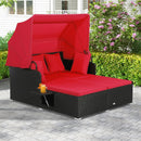 Patio Rattan Daybed with Retractable Canopy and Side Tables by LJGDeals