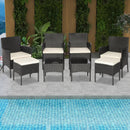 8 Pieces Patio Wicker Conversation Set with 2 Coffee Tables and 2 Ottomans by LJGDeals
