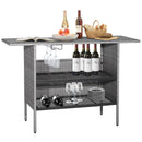 Outdoor Patio Wicker Bar Table with Metal Shelves by LJGDeals