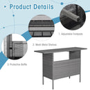 Outdoor Patio Wicker Bar Table with Metal Shelves by LJGDeals