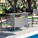 Outdoor Patio Wicker Bar Table with Metal Shelves by LJGDeals