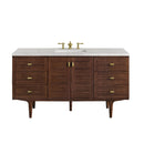 James Martin Amberly 60" Dual Mount Single Bathroom Vanity, Mid-Century Walnut