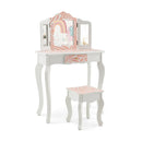 2-in-1 Kids Vanity Table Set with Tri-folding Mirror-Pink by LJGDeals