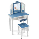 Princess Vanity Table and Chair Set with Tri-Folding Mirror and Snowflake Print-Blue by LJGDeals