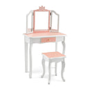 Princess Vanity Table and Chair Set with Tri-Folding Mirror and Snowflake Print-Pink by LJGDeals