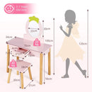 2-in-1 Children Vanity Table Stool Set with Mirror-Pink by LJGDeals