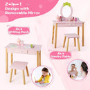 2-in-1 Children Vanity Table Stool Set with Mirror-Pink by LJGDeals